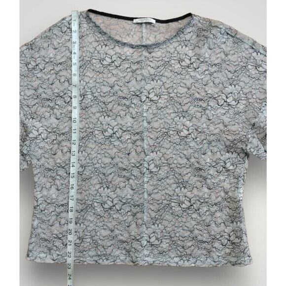 Zara Trafaluc Lace Short Sleeve Blouse Gray Floral Size L - Picture 7 of 8